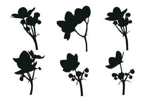 Vector real trendy modern silhouettes violet, viola. Freehand drawing plants, herbs.