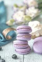 Macarons with fresh blueberries photo