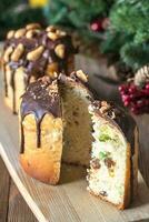 Decorated panettone with Christmas tree photo