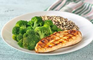 Grilled chicken with broccoli and quinoa photo