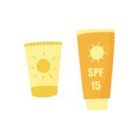 Sunscreen protection lotion and cream illustrations. Colorful cartoon SPF doodle. vector