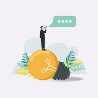 Vector businessman standing on a big bulb. Conveys big ideas concept illustration