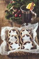 Mince pies with mulled wine photo