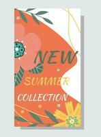 Summer sale banner. Summers flowers and abstract shape. vector