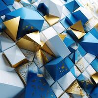 Abstract background with golden cyan color different cubes. photo