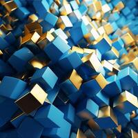 Abstract background with golden cyan color different cubes. photo