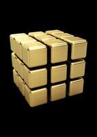 3d golden cube with black background photo