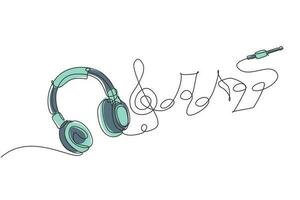 Single continuous line drawing headphones. Music gadget and note. Audio headphone outline sketch. Lineart vector concept of musical symbol. Dynamic one line draw graphic design vector illustration