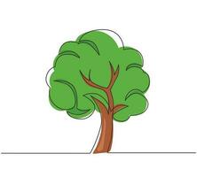 Single one line drawing green tree fertile on white background, trees for decorating garden and home designs. Earth day, ecology concept. Modern continuous line draw design graphic vector illustration