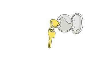 Continuous one line drawing door knob locks with keys isolated. Open the doors. Real Estate concept, template for sales, rental, advertising. Sign on home. Single line draw design vector graphic