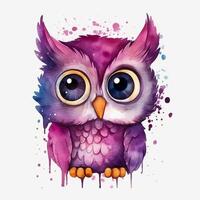 Watercolor cute owl Clipart. Hand drawn Clipart isolated on white background, photo