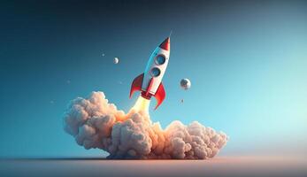Rocket flying high in the sky, Business Startup concept, photo
