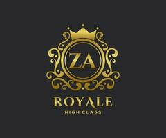 Golden Letter ZA template logo Luxury gold letter with crown. Monogram alphabet . Beautiful royal initials letter. vector