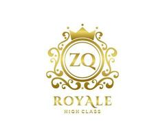 Golden Letter ZQ template logo Luxury gold letter with crown. Monogram alphabet . Beautiful royal initials letter. vector