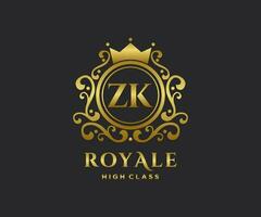 Golden Letter ZK template logo Luxury gold letter with crown. Monogram alphabet . Beautiful royal initials letter. vector