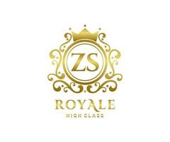 Golden Letter ZS template logo Luxury gold letter with crown. Monogram alphabet . Beautiful royal initials letter. vector