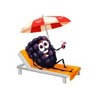 Cartoon blackberry character on beach lounger vector