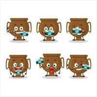 Photographer profession emoticon with bronze trophy cartoon character vector