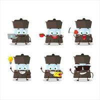 Mokka pot cartoon character with various types of business emoticons vector