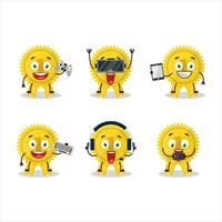 Gold medal ribbon cartoon character are playing games with various cute emoticons vector