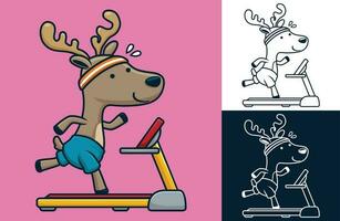 Funny deer running on treadmill. Vector cartoon illustration in flat icon style