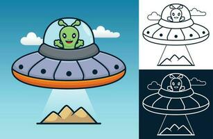 Cute alien invasion. Vector cartoon illustration in flat icon style