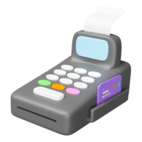 3d payment machine or pos terminal float with credit card, electronic bill payment, invoice or paper check receipt isolated. 3d render illustration png