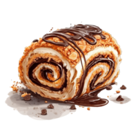 Coffee with Espresso Buttercream and Chocolate Shavings Sweet roll cake, isolated object, watercolor illustration, png