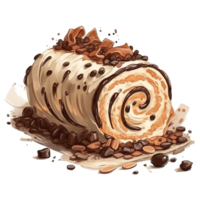 caffè con caffè espresso buttercream e cioccolato trucioli dolce rotolo torta, isolato oggetto, acquerello illustrazione, ai generativo png