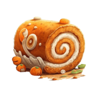 Pumpkin with Cinnamon Cream Sweet roll cake, isolated object, watercolor illustration, png
