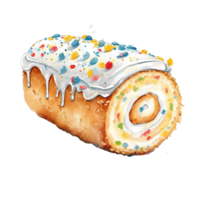 Vanilla Sponge with Buttercream and Sprinkles Sweet roll cake, isolated object, watercolor illustration, png