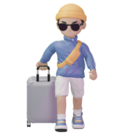 3D character carrying a suitcase png