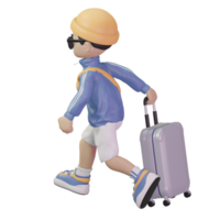 3D character carrying a suitcase png