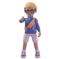 3d character with a blue jacket and sunglasses png