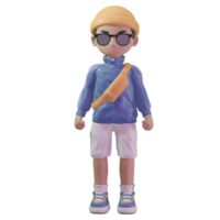 3d character with a blue jacket and sunglasses png