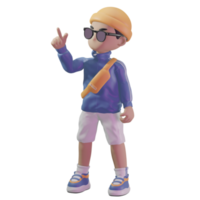 3d character with a blue jacket and sunglasses png