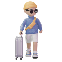 3D character carrying a suitcase png