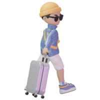 3D character carrying a suitcase png