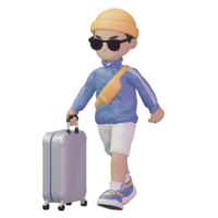 3D character carrying a suitcase png