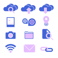 A set of icons for a cloud and a symbol for data. png