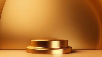 Golden podium on luxury golden background. Luxury product podium, photo