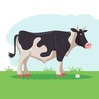 animal mammal cow in a grass field vector