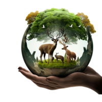 planeta terra verde limpar \ limpo ecologia natureza, generativo ai transparente ar verde árvores animais png