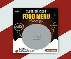 Super delicious food menu and restaurant social media banner design template vector