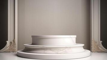 White marble podium for product presentation, photo