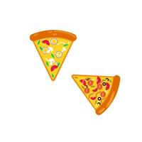 Pizza rebanada icono vector. Pizza rebanada con Derretido queso. rebanada de pepperoni Pizza. vector acortar Arte ilustración con sencillo gradientes dibujos animados pegatina en cómic estilo con contorno.