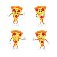 Pizza Cartoon Character, modern vector template set of mascot illustrations. Food Object Icon Concept Isolated Premium Vector.