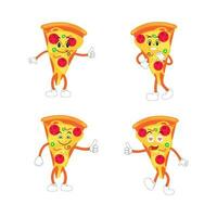 Pizza dibujos animados personaje, moderno vector modelo conjunto de mascota ilustraciones. comida objeto icono concepto aislado prima vector.