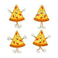 Pizza dibujos animados personaje, moderno vector modelo conjunto de mascota ilustraciones. comida objeto icono concepto aislado prima vector.