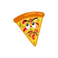 Funny happy pizza show peace gesture logo. Vector doodle line cartoon kawaii character illustration icon. Pizza quote logo concept. Fast food Vector cartoon illustration, Comic characters